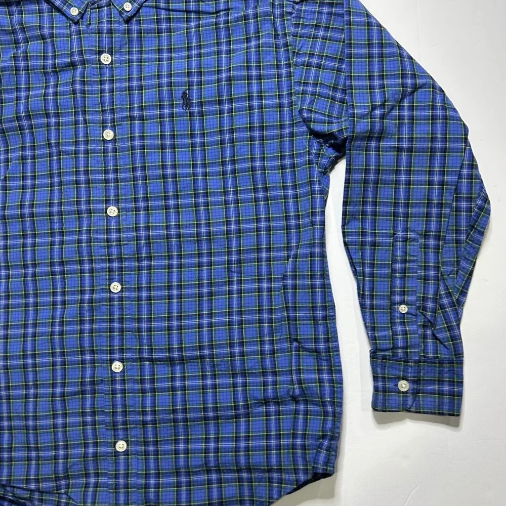 Ralph Lauren Kids‎ Plaid Button-Up Shirt Blue Green Cotton Blend Size Medium